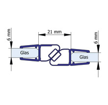 Technische Zeichnung eines Glasprofils mit Maßangaben