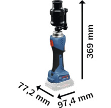 Bosch Akku-Rohrpresszange mit den Maßen 369 mm Höhe, 77,2 mm Breite und 97,4 mm Tiefe