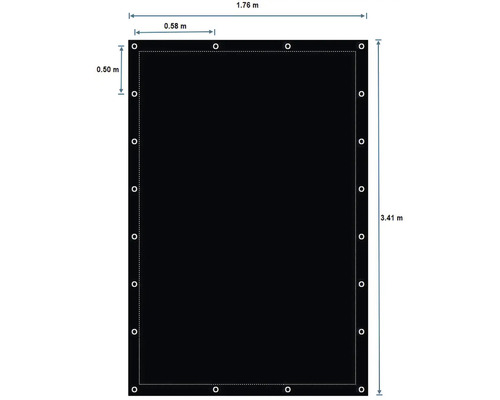 Schwarze Gewebeplane 1,76 Meter breit und 3,41 Meter lang mit Ösen