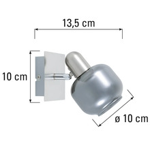 Wandleuchte mit den Maßen 13,5 cm Länge, 10 cm Höhe und 10 cm Durchmesser