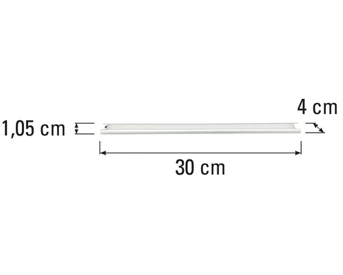 Abbildung einer 30 Zentimeter langen LED-Leuchte mit den Maßen 1,05 mal 4 Zentimeter