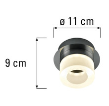 Abmessungen einer Deckenleuchte: Durchmesser elf Zentimeter, Höhe neun Zentimeter