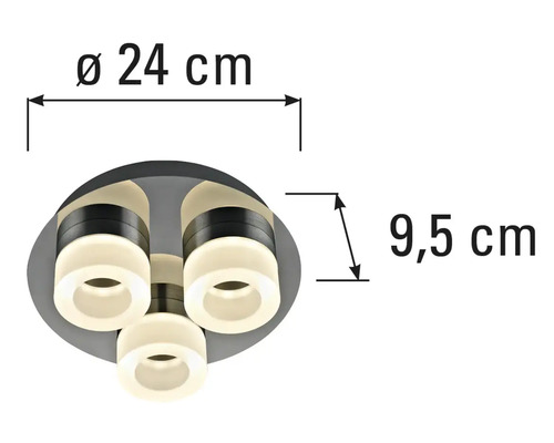 Abmessungen einer Deckenleuchte, Durchmesser 24 cm, Höhe 9,5 cm