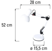 Tischleuchte mit den Maßen 28 cm Breite, 52 cm Höhe und einem Durchmesser von 15,5 cm