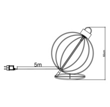 Technische Zeichnung einer 65 Zentimeter hohen Weihnachtskugel mit 5 Meter Zuleitung