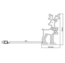 Abmessungen einer Rentier-Weihnachtsdekoration mit Zuleitung und Stecker