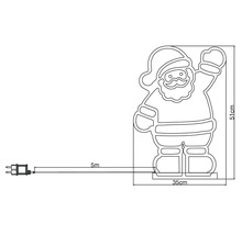 Abmessungen der Santa-Claus-Leuchtfigur: 51 cm hoch und 35 cm breit, Kabellänge 5 Meter