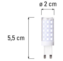 G9 LED Lampe mit den Maßen 5,5 cm Länge und 2 cm Durchmesser