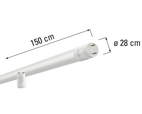 LED Röhre mit 150 Zentimeter Länge und 28 Zentimeter Durchmesser