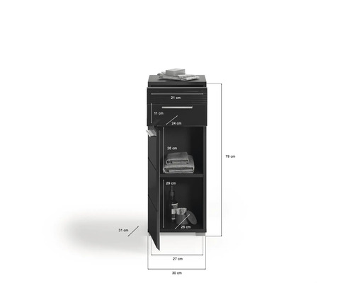 Badezimmerschrank mit Schublade, Tür und Innenmaßen