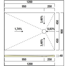 Technische Zeichnung einer Duschwanne mit Maßangaben