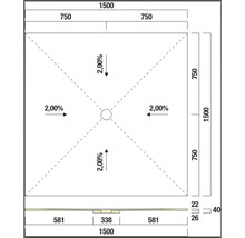 Technische Zeichnung einer Duschwanne mit Maßangaben