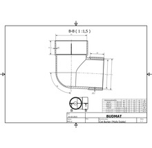 Technische Zeichnung eines Rohrbogens mit Maßen und Spezifikationen