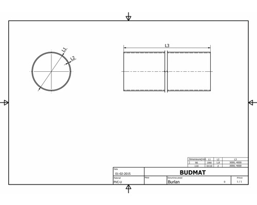 Technische Zeichnung eines Rohrsystems mit Maßen