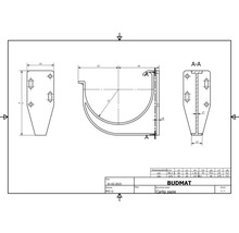 Technische Zeichnung einer Dachrinnenhalterung mit Maßangaben