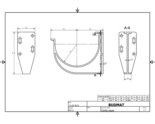 Technische Zeichnung einer Dachrinnenhalterung mit Maßangaben