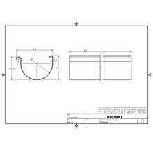 Technische Zeichnung einer Dachrinne mit Maßangaben