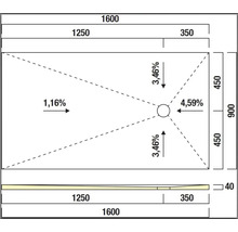 Technische Zeichnung einer Duschwanne mit Maßangaben