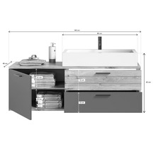 Waschtischunterschrank mit Schubladen, Schrankfach und Abmessungen