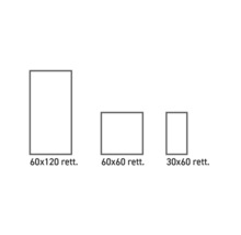 Verschiedene Fliesengrößen: 60x120, 60x60 und 30x60