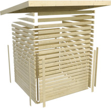 Explosionszeichnung eines Gartenhauses aus Holz