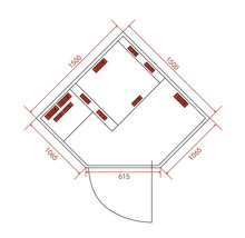 Grundriss eines Eckhauses mit Maßangaben