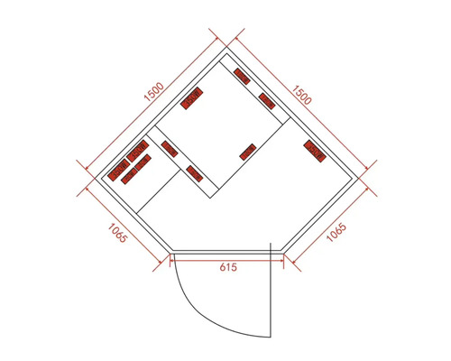Grundriss eines Eckhauses mit Maßangaben