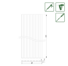 Technische Zeichnung eines Fassadenprofils mit Maßangaben und Werkzeugsymbolen
