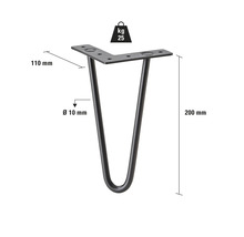 Tischbein aus Metall, 200 mm hoch, mit einer Traglast von 25 kg
