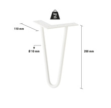 Haarnadel-Tischbein, 200 mm hoch, Belastbarkeit bis 25 kg