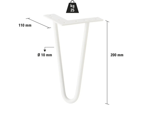 Haarnadel-Tischbein, 200 mm hoch, Belastbarkeit bis 25 kg