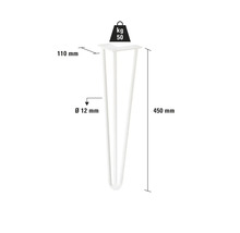 Tischbein, 450 mm hoch, Durchmesser 12 mm, maximale Belastung 50 kg