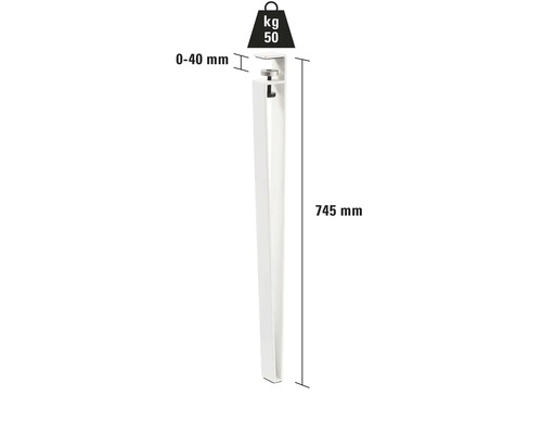 Tischbein, 745 mm lang, Klemmbereich 0 bis 40 mm, Traglast 50 kg