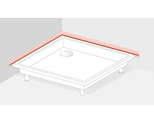 Eckdusche mit Abdichtband an der Wand