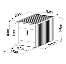 Abbildung der Maße eines Gerätehauses