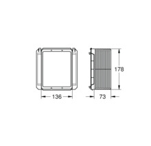 Technische Zeichnung eines Lüftungsgitters mit den Maßen 178 x 136 x 73 mm.