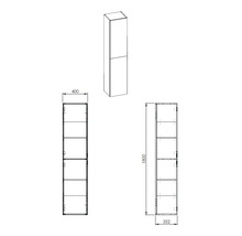 Technische Zeichnung eines Hochschranks mit den Maßen 400 x 1800 x 352 mm