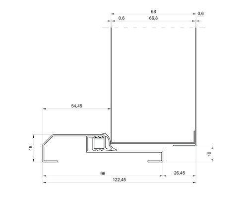 Technische Zeichnung eines Fensterprofils mit Maßangaben