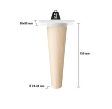 Möbelfuß aus Holz mit einer Traglast von 50 Kilogramm und den Maßen 150 x 80 x 80 Millimeter