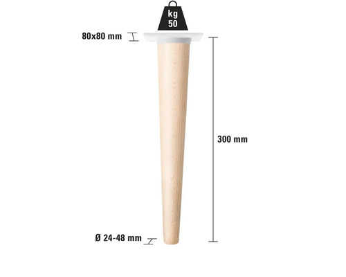 Möbelfuß aus Holz, 300 mm lang, belastbar bis 50 kg