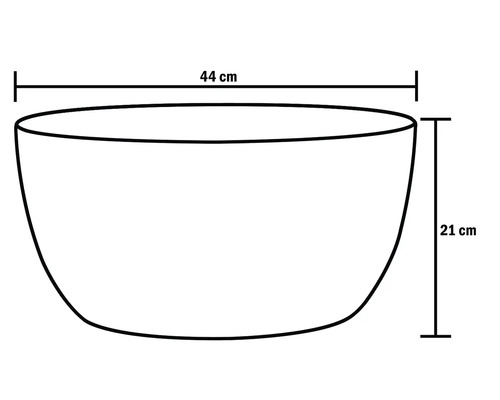 Skizze einer Schale mit den Maßen 44 cm Breite und 21 cm Höhe