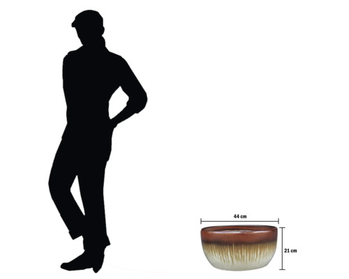 Keramik-Blumentopf, 44 cm breit und 21 cm hoch.