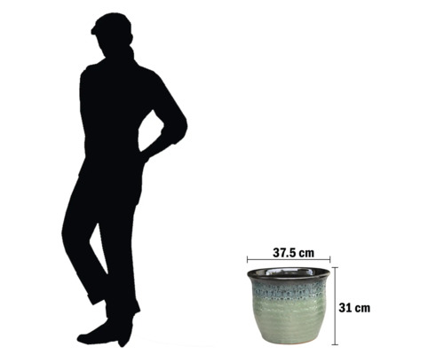 Keramik Pflanztopf mit den Maßen 37,5 cm mal 31 cm.