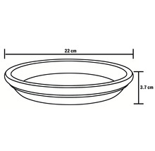Skizze eines Untersetzers mit den Maßen 22 cm Durchmesser und 3,7 cm Höhe