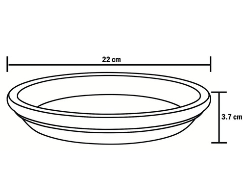 Skizze eines Untersetzers mit den Maßen 22 cm Durchmesser und 3,7 cm Höhe