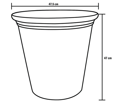 Skizze eines Pflanzkübels mit den Maßen 47,5 cm Breite und 47 cm Höhe.