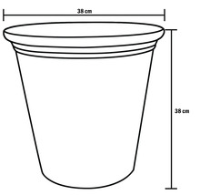 Illustration eines Pflanzkübels mit Abmessungen von 38 cm Höhe und 38 cm Durchmesser.