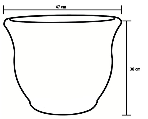 Abbildung eines Pflanzgefäßes mit Maßangaben: 47 cm Breite und 38 cm Höhe