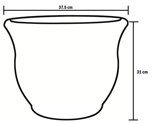 Abbildung eines Pflanzgefäßes mit Maßangaben: 37,5 cm breit, 31 cm hoch