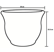 Skizze eines Blumentopfs mit den Maßen 30 cm Breite und 25,5 cm Höhe